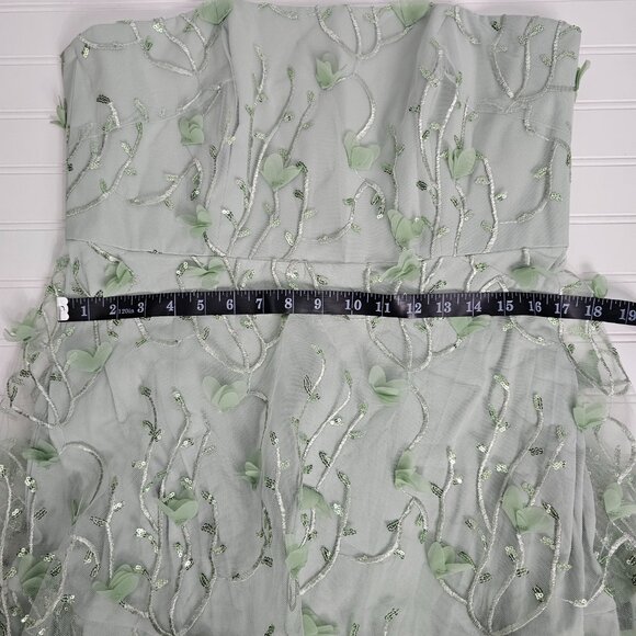 Dessy Collection Strapless Green 3D Embroidered Sequin Tiered Maxi Dress Sz 14R - Picture 13 of 14